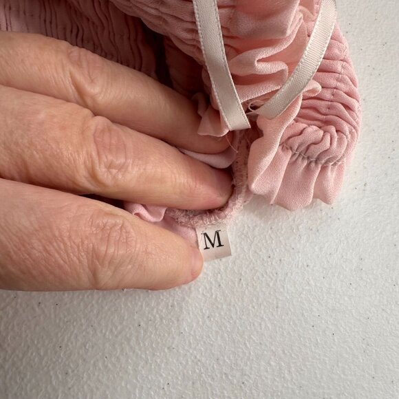 Shein Pink Off-Shoulder Smocked Mini Dress Lace Trim Sleeve Peasant Fairy Medium - Picture 10 of 11